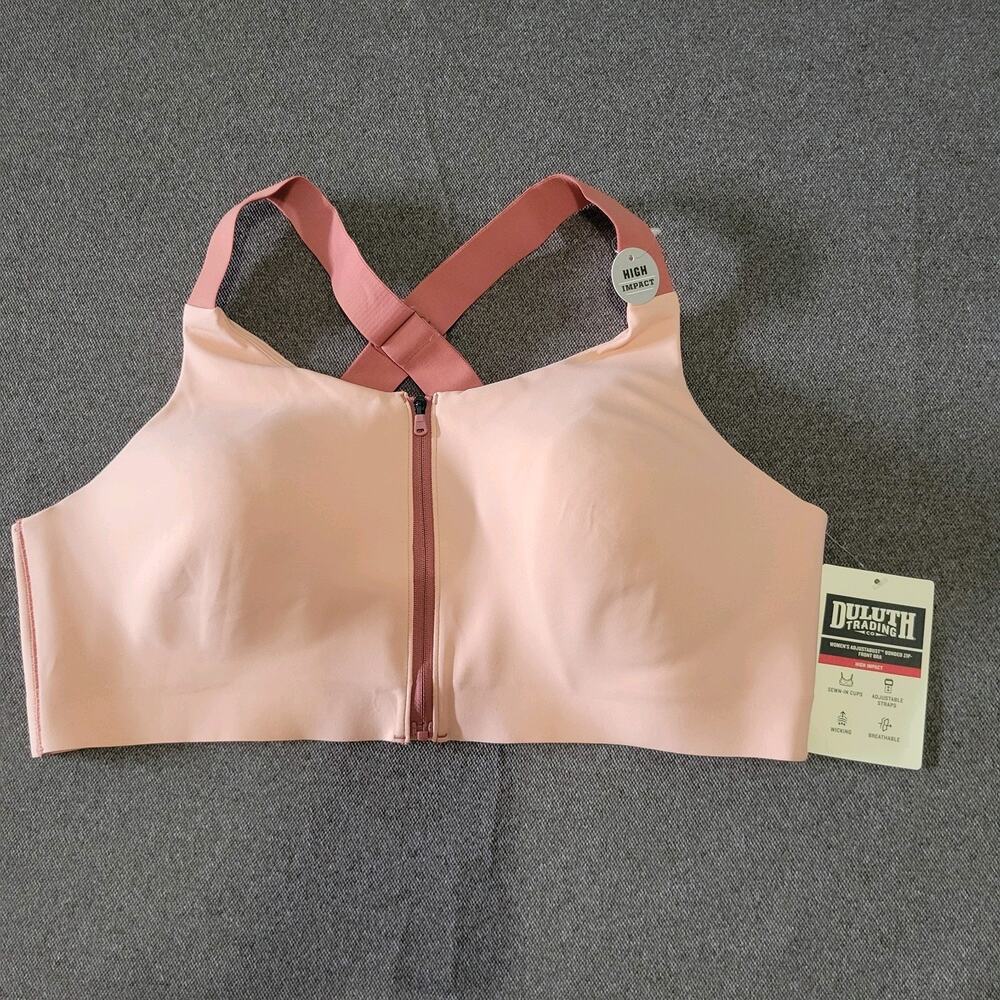 Duluth Trading 16 Pink High Impact Adjustable Boned Zip Front Bra